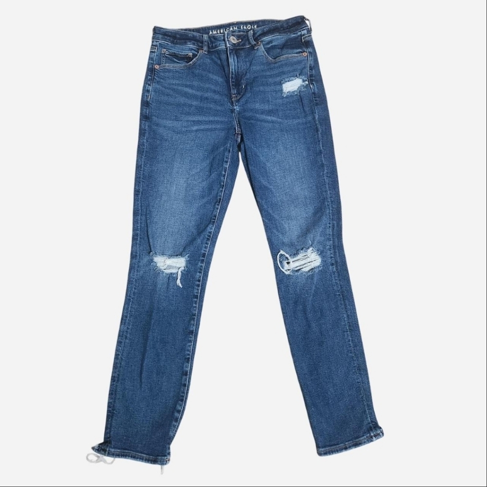 American Eagle Outfitters Dark Blue Distressed Skinny Jeans High Rise